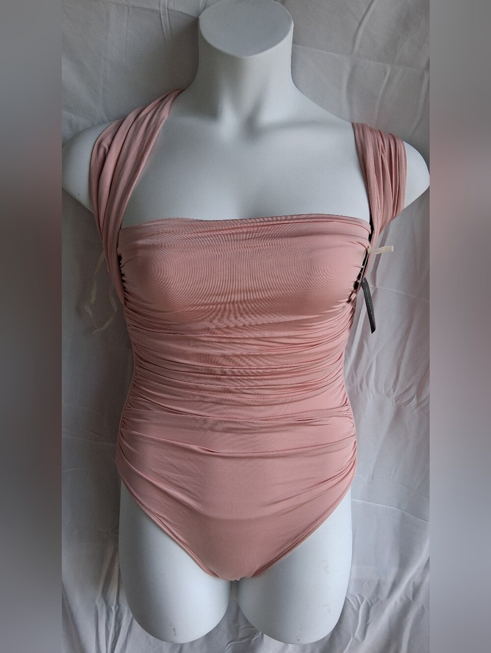 1 Sol Light Pink Rose Ruched One-Piece Swimsuit Sz M NWT